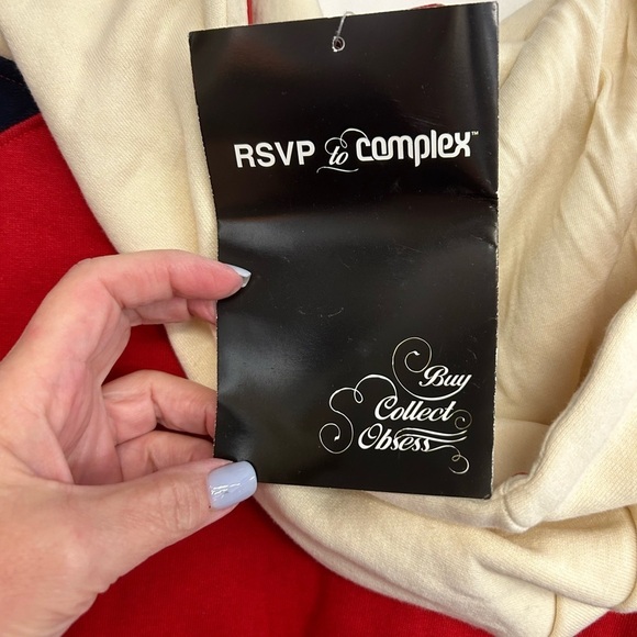 Ecko Unltd. Hoodie Pullover Red/Blue/Cream Embroidered NWT Hand Warmer Pocket - Picture 10 of 14